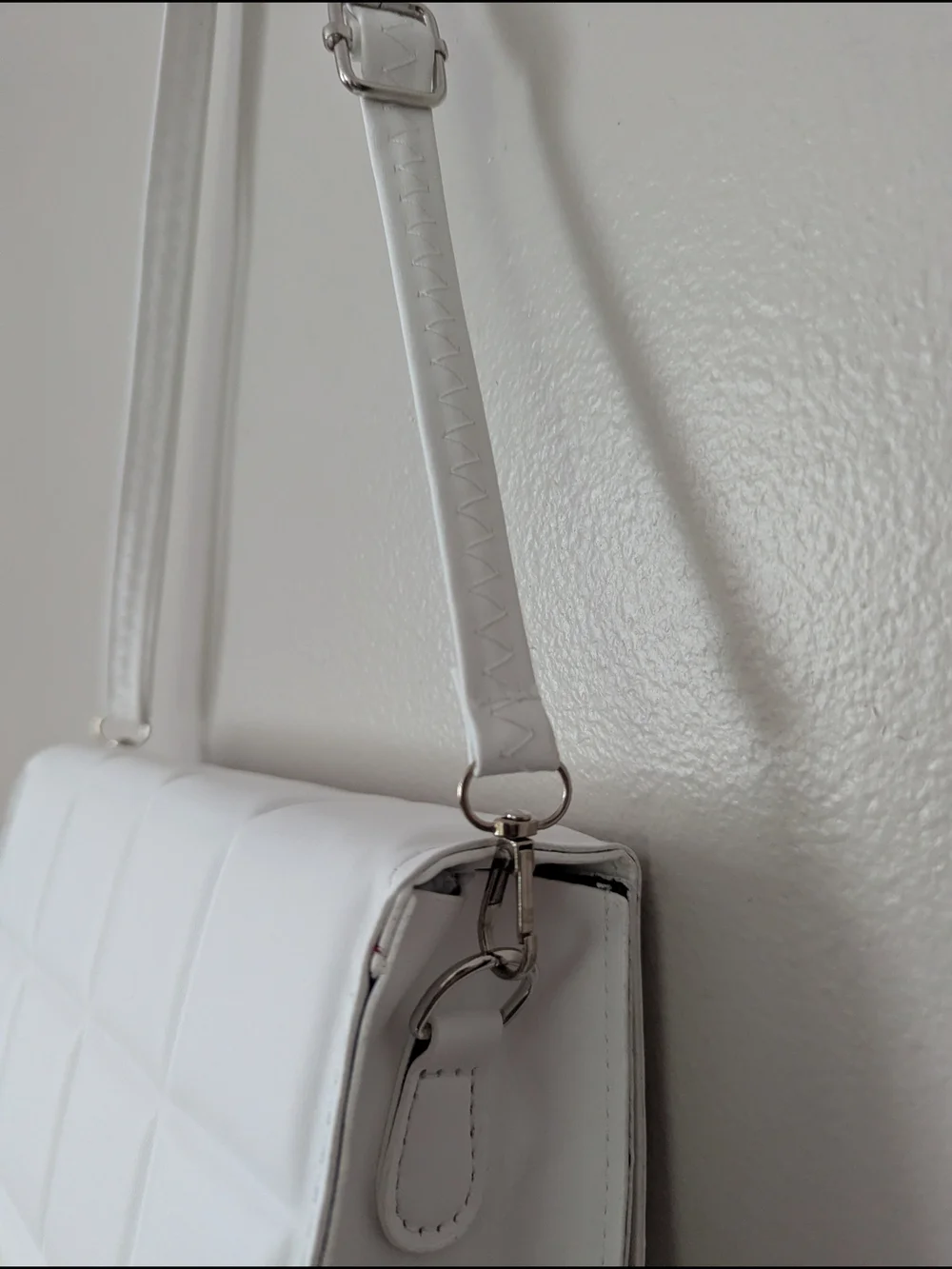 White Quilted Mini Crossbody Shoulder Bag Adjustable Summer Modern Faux Leather